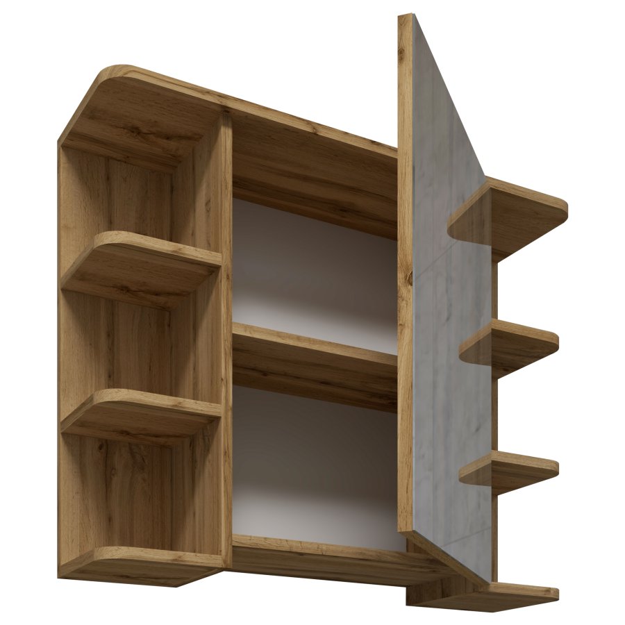 VCM NORDIC Nilosi baderomsspeilskap, m. 1 dr og 7 hyller - speilglass og naturlig tre