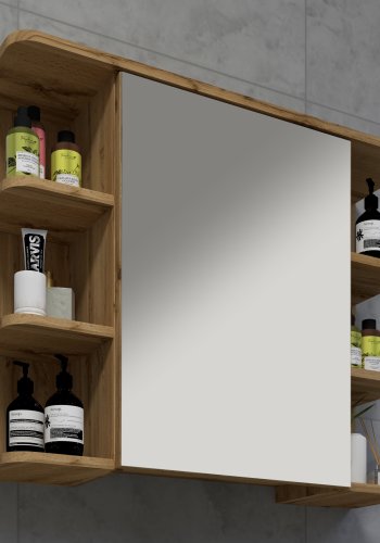 VCM NORDIC Nilosi baderomsspeilskap, m. 1 dr og 7 hyller - speilglass og naturlig tre