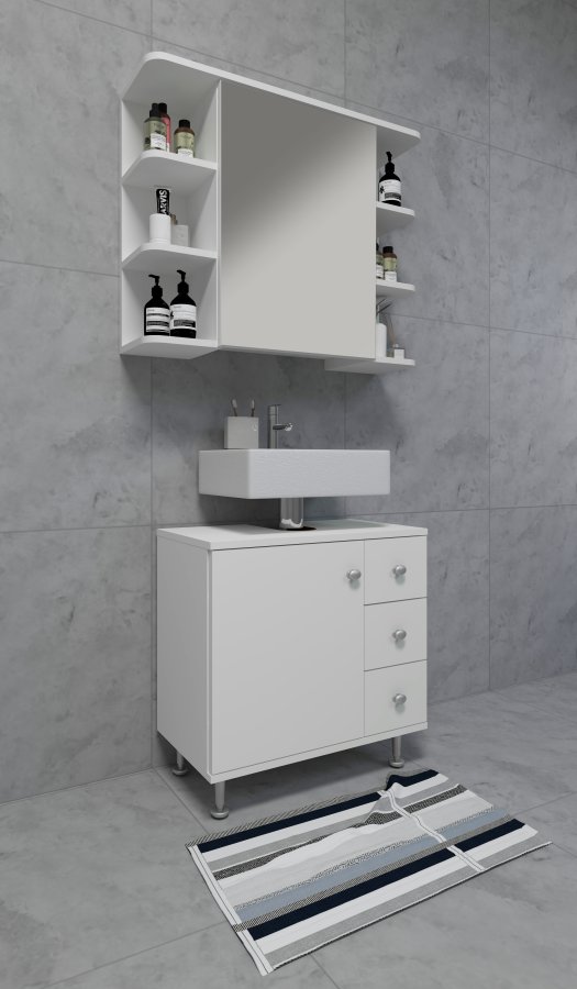 VCM NORDIC Nilosi M underskap for bad, m. 1 dr og 3 skuffer - hvit melamin