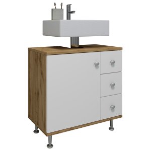 VCM NORDIC Nilosi M badevrelsesunderskab, m. 1 lge og 3 skuffer - hvid og natur melamin