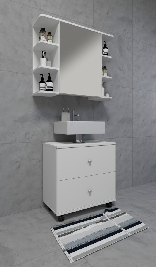 VCM NORDIC Nilosi L baderomsunderskap, m. 2 skuffer og 4 hjul - hvit melamin