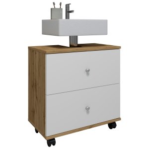 VCM NORDIC Nilosi L badevrelsesunderskab, m. 2 skuffer og 4 hjul - hvid og natur melamin