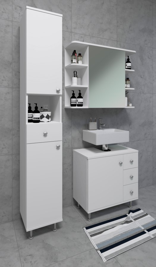 VCM NORDIC Nilosi baderom hyskap, m. 2 drer, 2 hyller, 1 skuff, 1 rom - hvit melamin