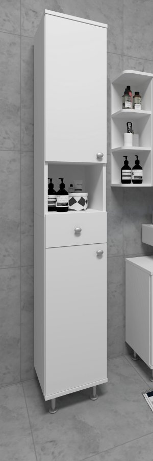 VCM NORDIC Nilosi baderom hyskap, m. 2 drer, 2 hyller, 1 skuff, 1 rom - hvit melamin