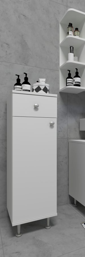 VCM NORDIC Nilosi Badezimmer-Midischrank, m. 1 Tür, 2 Einlegeböden und 1 Schublade – Melamin weiß