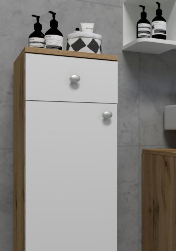 VCM NORDIC Nilosi badevrelse midi skab, m. 1 lge, 2 hylder og 1 skuffe - hvid og natur melamin