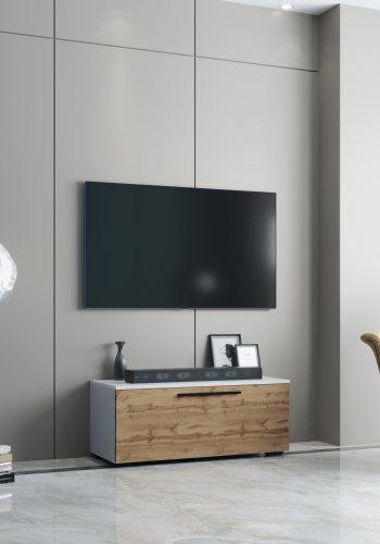 VCM NORDIC Arila S TV-Tisch, m. 1 Tür und 2 Fächern - Weiß und Naturholz (110x30)