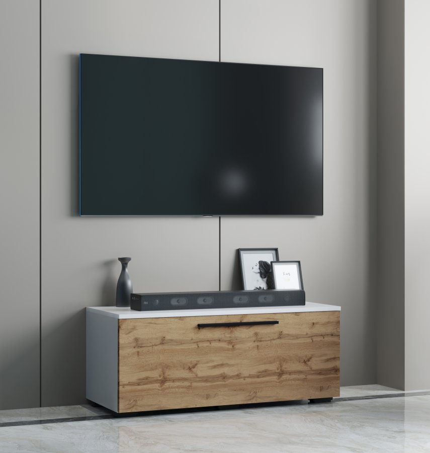 VCM NORDIC Arila S TV-Tisch, m. 1 Tür und 2 Fächern - Weiß und Naturholz (110x30)