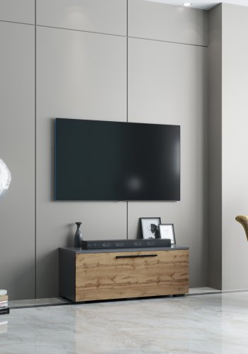 VCM NORDIC Arila S TV-Tisch, m. 1 Tür und 2 Fächern - Anthrazitgrau und Naturholz (110x30)