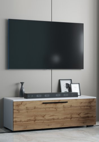 VCM NORDIC Arila M TV-Tisch, m. 1 Tür und 2 Fächern - Weiß und Naturholz (115x40)