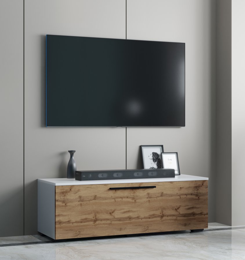 VCM NORDIC Arila M TV-Tisch, m. 1 Tür und 2 Fächern - Weiß und Naturholz (115x40)