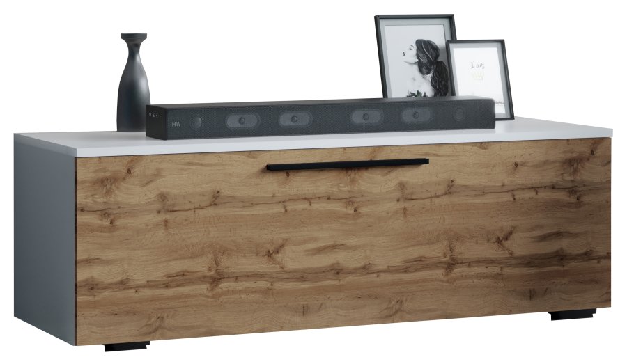 VCM NORDIC Arila M TV-Tisch, m. 1 Tür und 2 Fächern - Weiß und Naturholz (115x40)