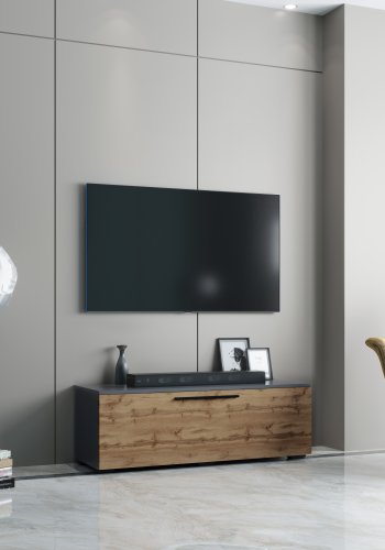 VCM NORDIC Arila M TV-Tisch, mit 1 Tür und 2 Fächern - Anthrazitgrau und Naturholz (115x40)