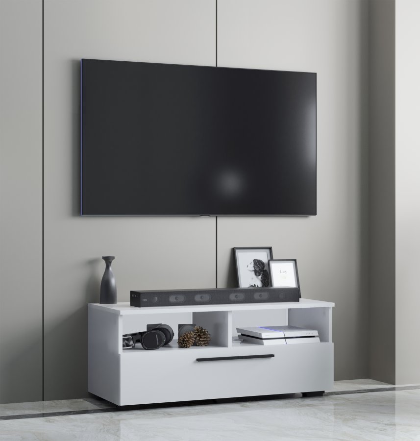 VCM NORDIC Arila L TV-Tisch, m. 1 Tür und 4 Fächern - Holz weiß (95x40)