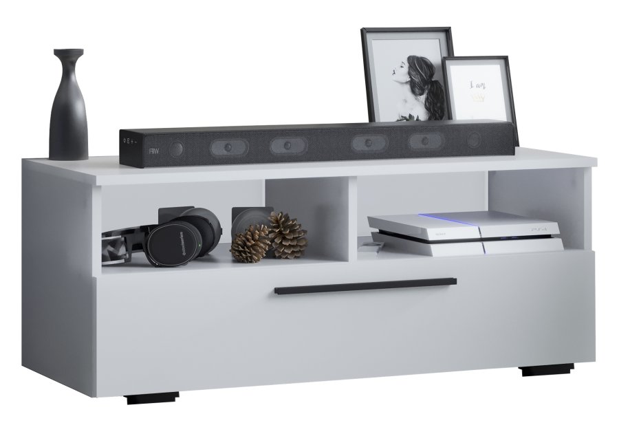 VCM NORDIC Arila L TV-Tisch, m. 1 Tür und 4 Fächern - Holz weiß (95x40)