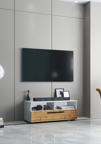 VCM NORDIC Arila L TV-Tisch, m. 1 Tür und 4 Fächern - Weiß und Naturholz (95x40)