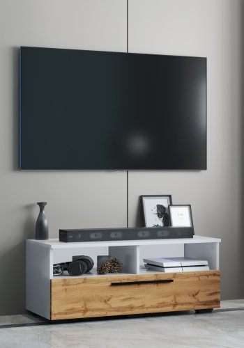 VCM NORDIC Arila L TV-Tisch, m. 1 Tür und 4 Fächern - Weiß und Naturholz (95x40)