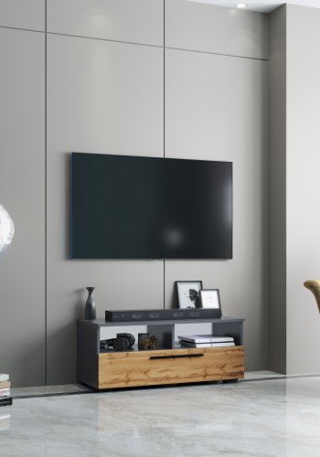 VCM NORDIC Arila L TV-Tisch, mit 1 Tür und 4 Fächern - Anthrazitgrau und Naturholz (95x40)