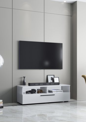 VCM NORDIC Arila XL TV-Tisch, m. 1 Tür und 4 Fächern - Holz weiß (115x40)