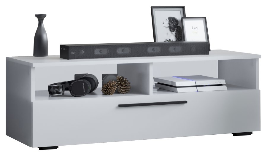 VCM NORDIC Arila XL TV-Tisch, m. 1 Tür und 4 Fächern - Holz weiß (115x40)