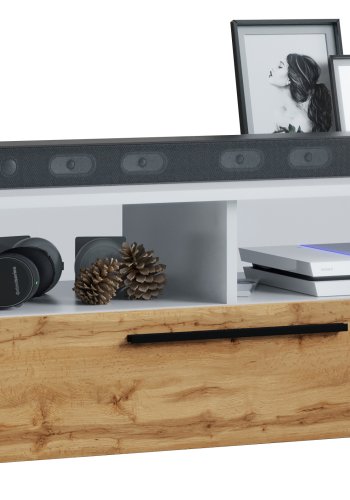 VCM NORDIC Arila XL TV-Tisch, m. 1 Tür und 4 Fächern - Weiß und Naturholz (115x40)