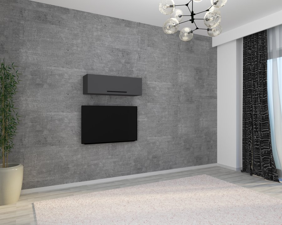 VCM NORDIC Arila L Hängeschrank, mit 1 Tür und 3 Fächern – Anthrazitgraues Holz