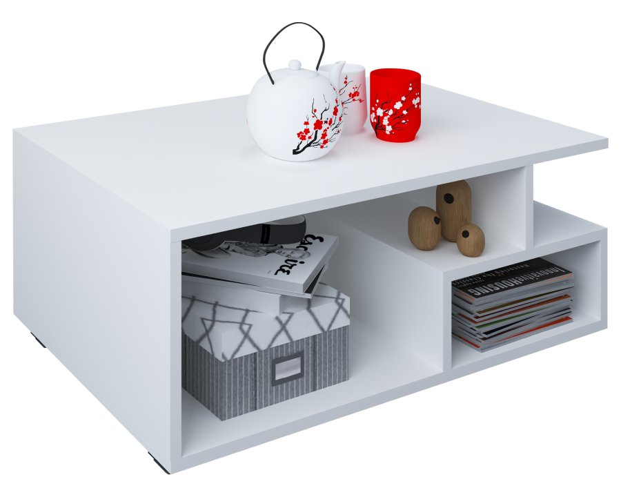 VCM NORDIC Sulas sofabord, m. 4 rom - hvitt tre (80x50)