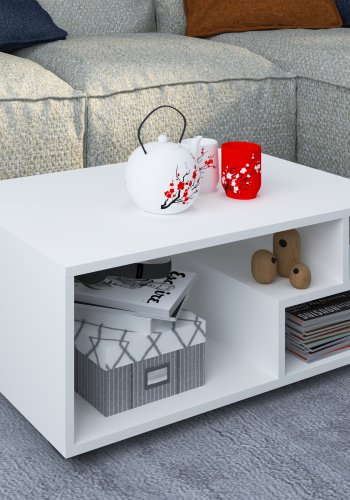 VCM NORDIC Sulas sofabord, m. 4 rom - hvitt tre (80x50)