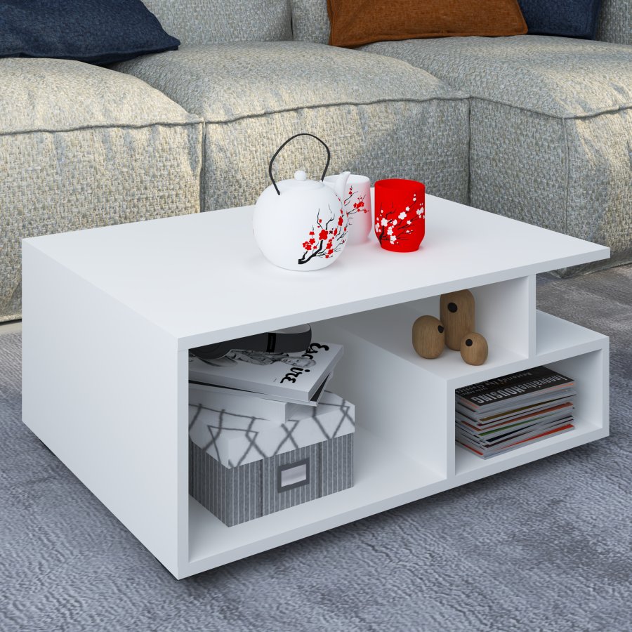 VCM NORDIC Sulas sofabord, m. 4 rom - hvitt tre (80x50)