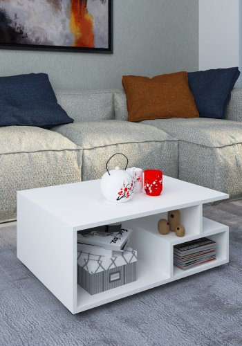 VCM NORDIC Sulas sofabord, m. 4 rom - hvitt tre (80x50)