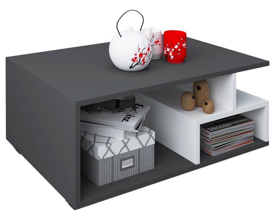 VCM NORDIC Sulas sofabord, m. 4 rom - hvitt og antrasittgr tre (80x50)