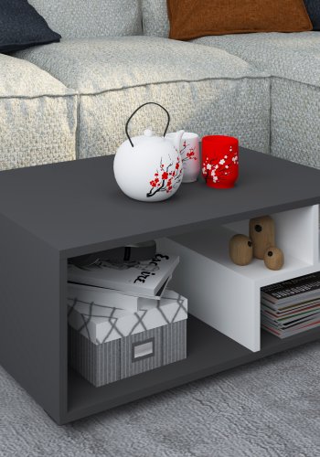 VCM NORDIC Sulas sofabord, m. 4 rom - hvitt og antrasittgr tre (80x50)