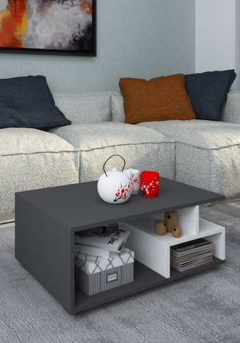 VCM NORDIC Sulas sofabord, m. 4 rom - hvitt og antrasittgr tre (80x50)