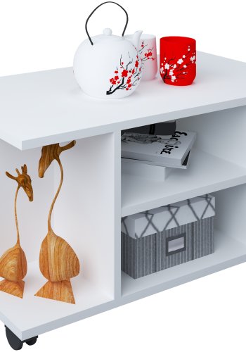 VCM NORDIC Findula Couchtisch, m. 6 Fächern und Rollen - weißes Holz (80x40)