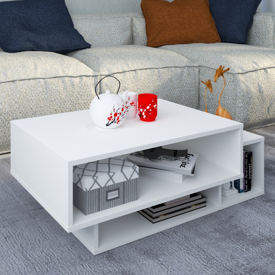 VCM NORDIC Runila sofabord, m. 3 rom - hvitt tre (88x50)