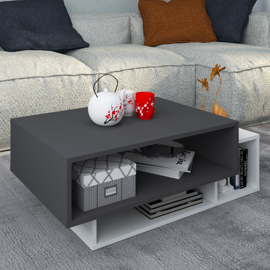 VCM NORDIC Runila sofabord, m. 3 rom - hvitt og antrasittgr tre (88x50)