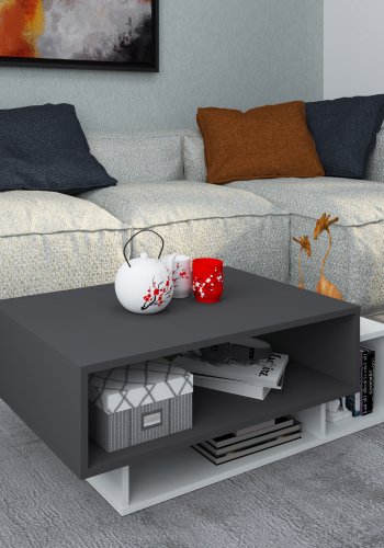 VCM NORDIC Runila sofabord, m. 3 rom - hvitt og antrasittgr tre (88x50)