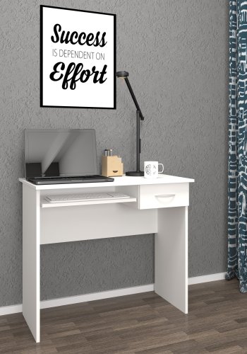 VCM NORDIC Arusa L skrivebord, m. 1 tastaturhylle og 1 skuff - hvitt tre (85x50)