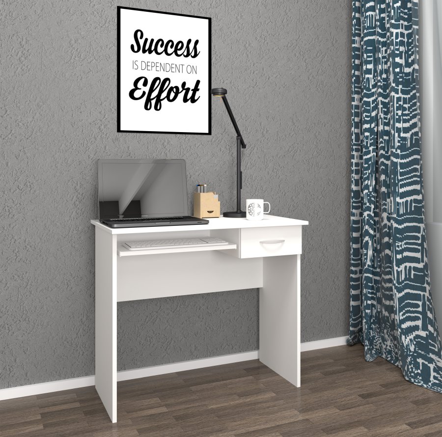 VCM NORDIC Arusa L skrivebord, m. 1 tastaturhylle og 1 skuff - hvitt tre (85x50)