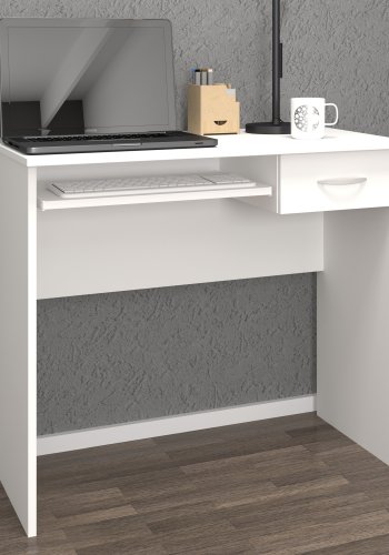 VCM NORDIC Arusa L skrivebord, m. 1 tastaturhylle og 1 skuff - hvitt tre (85x50)