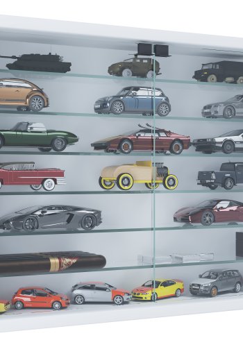 VCM NORDIC Mandosa XL Hängeschrank, m. 2 Türen und 6 Einlegeböden – Glas und weißes Holz