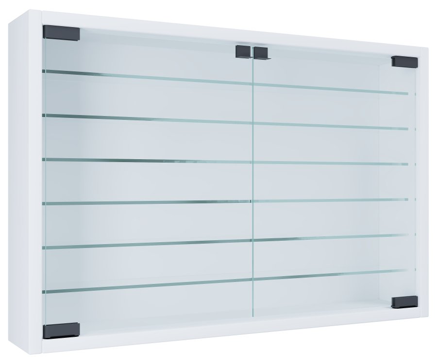 VCM NORDIC Mandosa XL Hängeschrank, m. 2 Türen und 6 Einlegeböden – Glas und weißes Holz