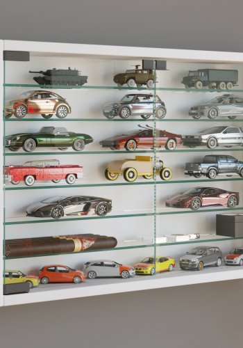 VCM NORDIC Mandosa XL Hängeschrank, m. 2 Türen und 6 Einlegeböden – Glas und weißes Holz