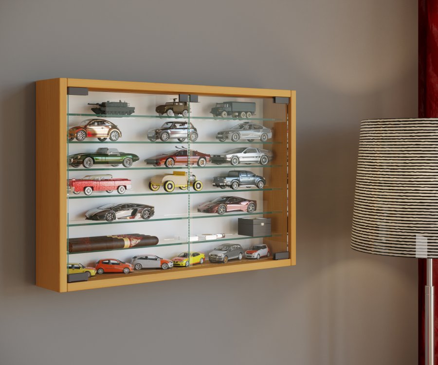 VCM NORDIC Mandosa XL Hängeschrank, m. 2 Türen und 6 Einlegeböden - Glas und Naturholz