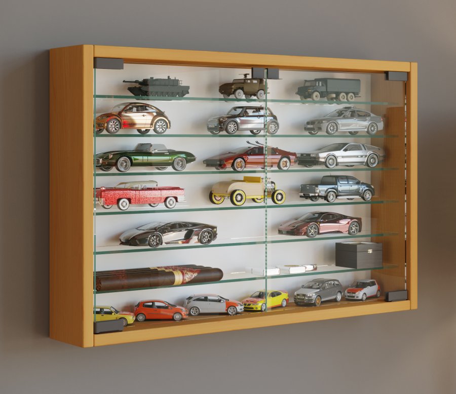 VCM NORDIC Mandosa XL Hängeschrank, m. 2 Türen und 6 Einlegeböden - Glas und Naturholz