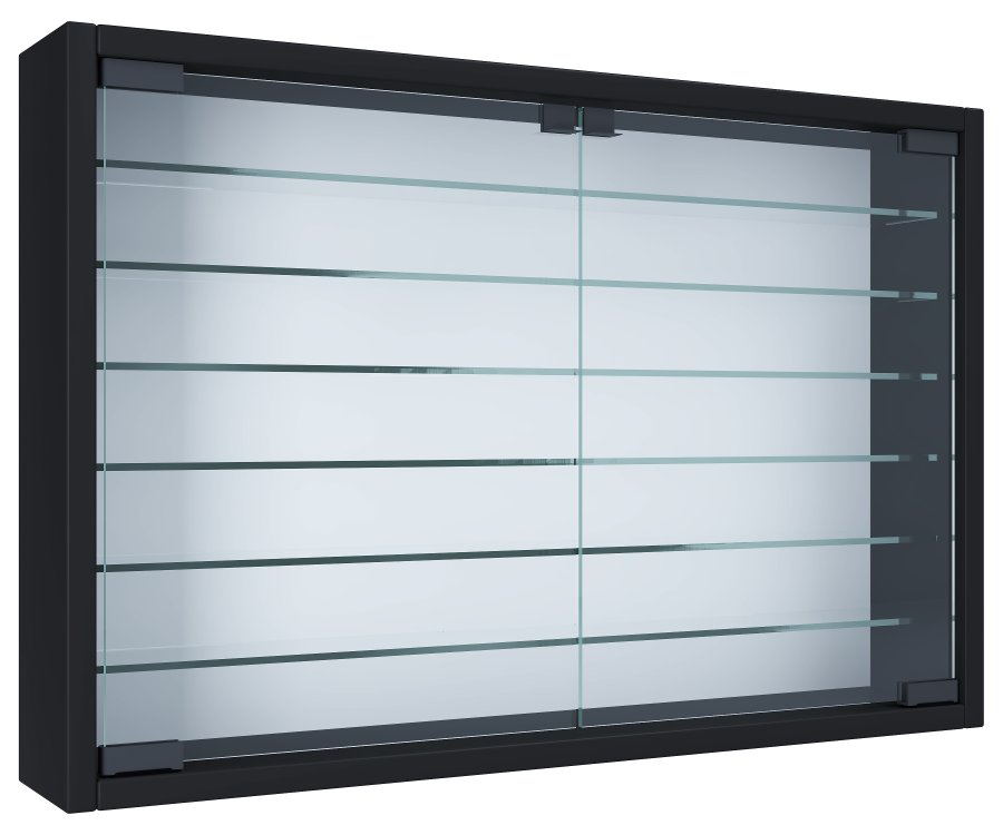 VCM NORDIC Mandosa XL Hängeschrank, m. 2 Türen und 6 Einlegeböden – Glas und schwarzes Holz