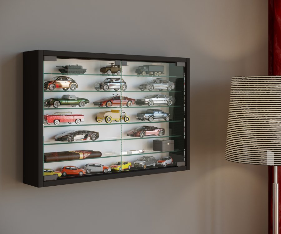 VCM NORDIC Mandosa XL Hängeschrank, m. 2 Türen und 6 Einlegeböden – Glas und schwarzes Holz