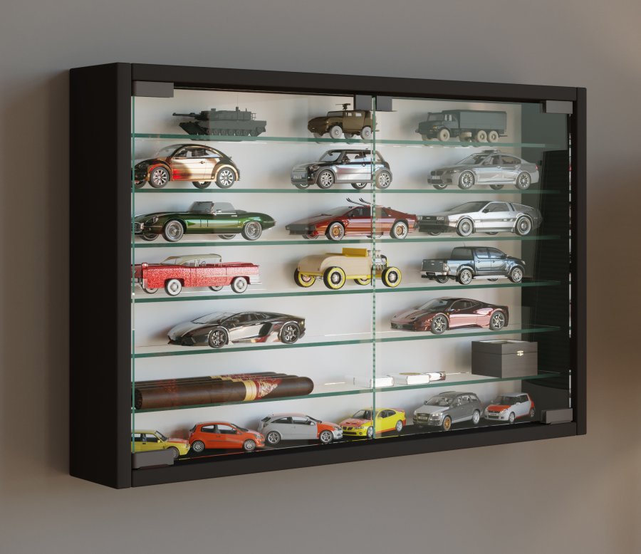 VCM NORDIC Mandosa XL Hängeschrank, m. 2 Türen und 6 Einlegeböden – Glas und schwarzes Holz