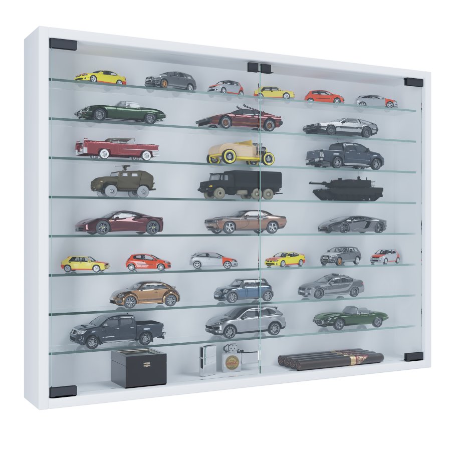 VCM NORDIC Mandosa XXL H�ngeschrank, m. 2 T�ren und 8 Einlegeb�den - Glas und wei�es Holz