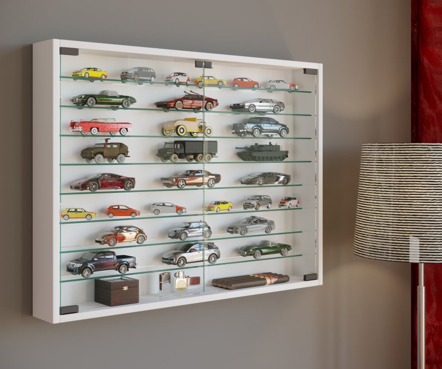 VCM NORDIC Mandosa XXL H�ngeschrank, m. 2 T�ren und 8 Einlegeb�den - Glas und wei�es Holz